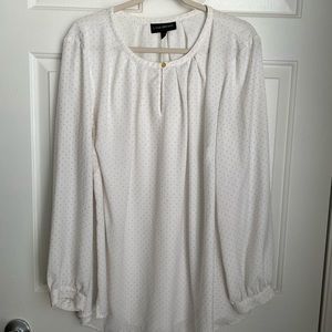 Lane Bryant. Size 20. Full Sleeve Gold Dotted White Blouse. (Tub A)